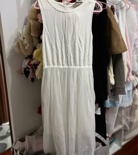 Initial无袖连衣裙白色背带裙纱裙1码...