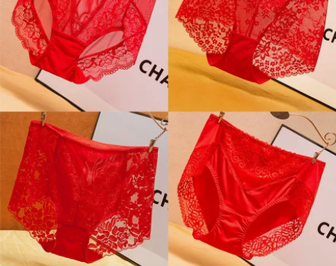 正品黛安芬文红色内裤女本命年纯棉裆中高腰蕾...