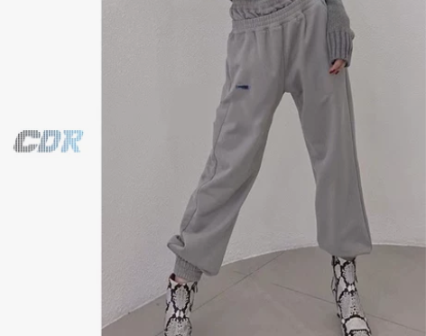 美式复古加绒卫裤女显瘦欧洲站秋冬假两件灰色...