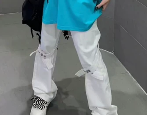 高街hiphop白色工装牛仔裤子女夏季in...