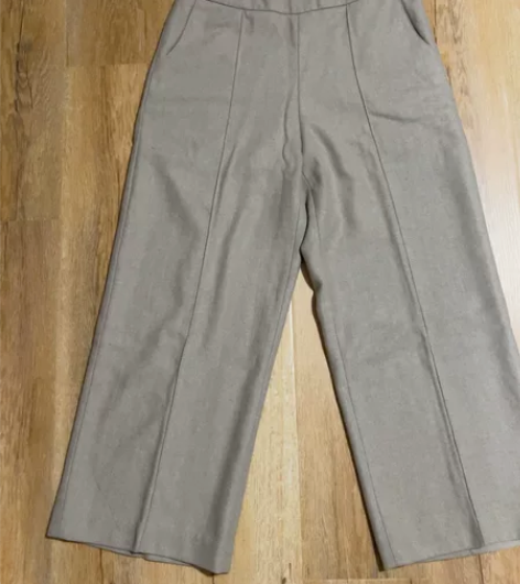 酸酸定制毛呢阔腿裤九分裤侧拉链S码卡其色 ...