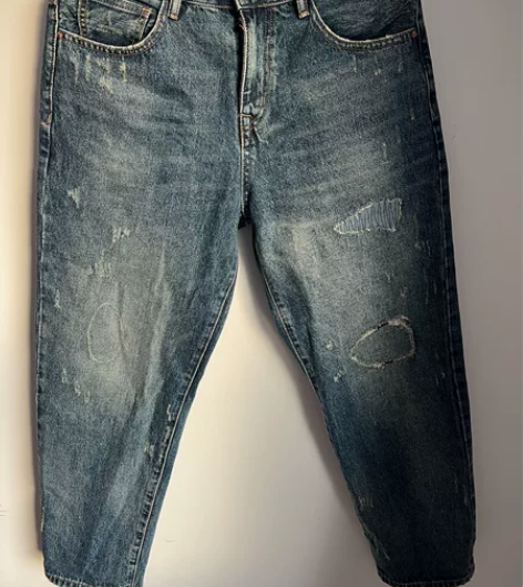 USHI复古做旧 宽松版型仔裤 九分裤 新...