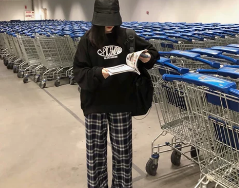 小心家 小个子复古高腰休闲格子裤2021春...