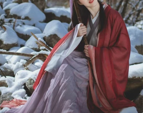 侠客汉服女古风红颜传统魏晋风红色广袖古装中...