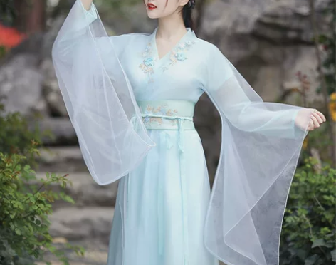 汉服女夏中国风原创古风蓝色古装广袖流仙裙改...