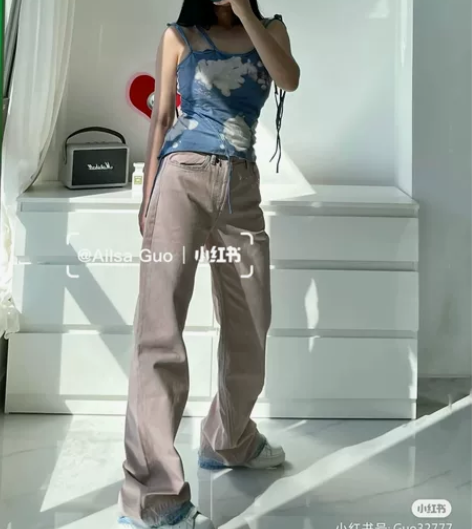 zara粉色渐变灰粉色牛仔裤（借用小红书姐...