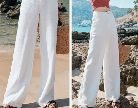 【春节不打烊】亚麻白色阔腿裤女夏季薄款高腰...