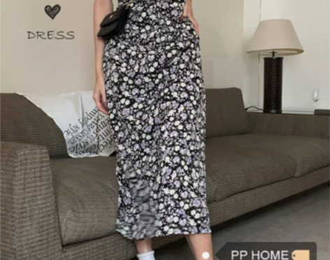 法式泡泡袖雪纺收腰长裙碎花连衣裙女夏季 全...