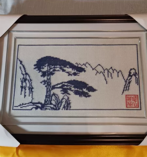 挂画望江桃花，挑花工艺品，国家非物质文化遗...