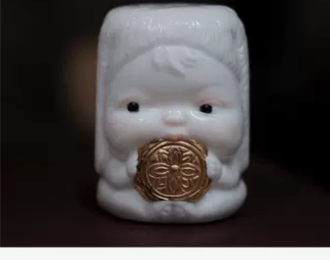 梅花落兔咬金手绘茶宠摆件白瓷鎏金茶道配件小...