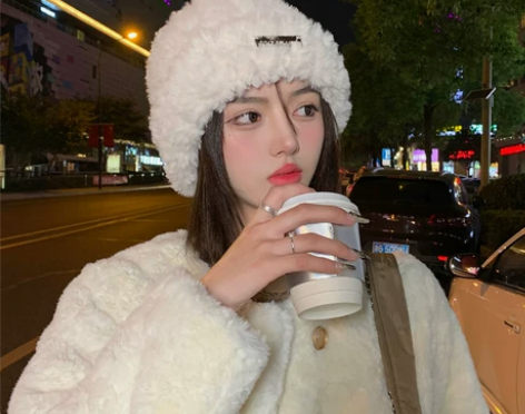 毛绒帽 保暖帽白鹿同款秋冬子女大头围套头帽...