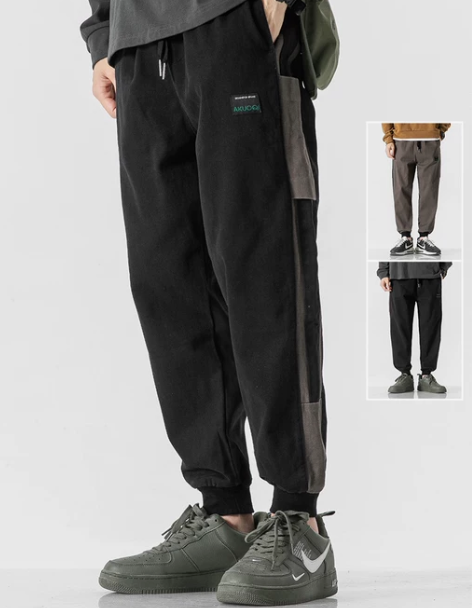 美式工装裤束脚裤男秋冬款加绒加厚保暖哈伦裤...