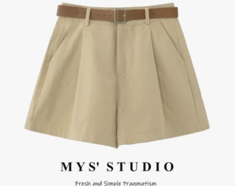 木野森 高腰阔腿短裤女2022年新款宽松显...