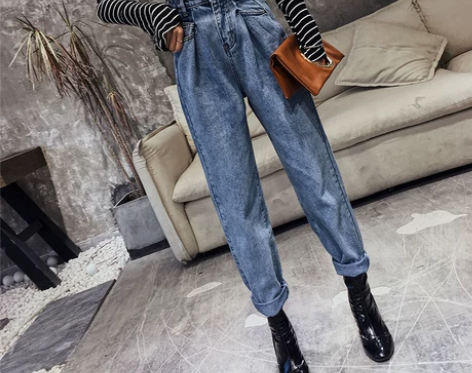 老爹哈伦牛仔裤女新款韩版宽松显瘦chic港...