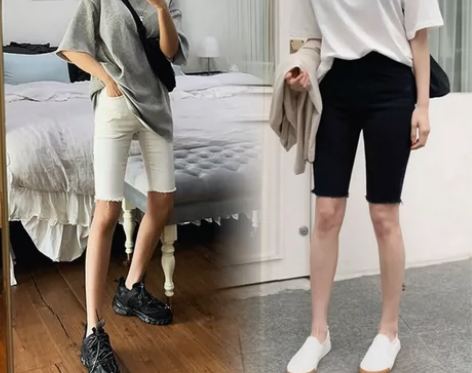 五分裤女宽松直筒高腰bf风牛仔短裤女中裤紧...
