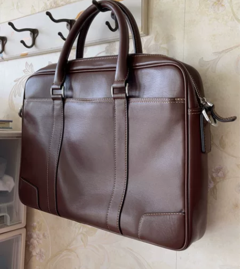 骆驼男包公文包商务休闲男士真皮手提包头层牛...