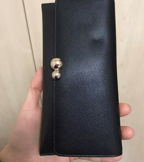 热风大容量超薄长款女士黑色钱包皮夹零钱包全...