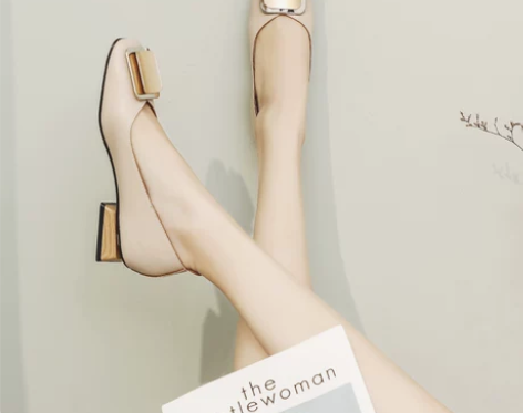 小跟真皮女鞋2022新款春季包头方头浅口软...