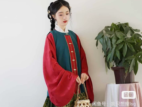 兰若庭 汉服 明制 比甲墨绿色s码 兰若庭...