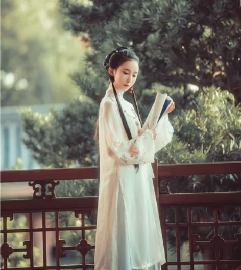 兰若庭汉服海棠春立领纱衫绣花渐变印花日常春...