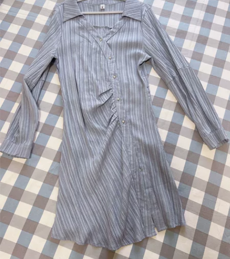 高级感赫本风蓝灰法式小众别致裙子小众设计裙...