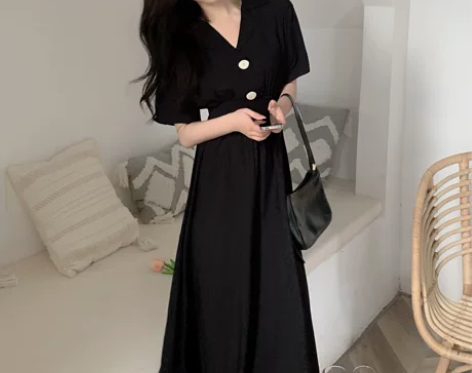 大码法式洋气复古黑色连衣裙女2022年夏季...