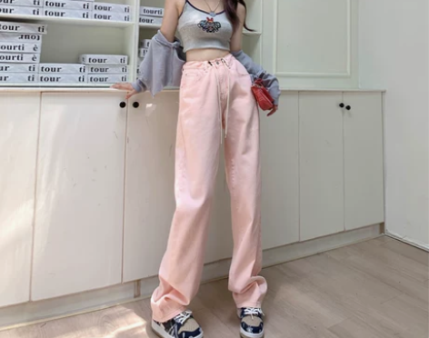 PVJ高腰阔腿牛仔裤女夏直筒宽松2022年...