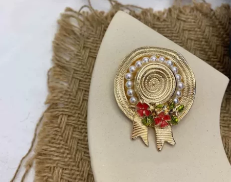 孤品中古vintage胸针草帽胸针，能拍就...