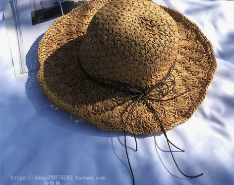 夏季手工钩针草帽子女士大沿镂空遮阳帽可折叠...