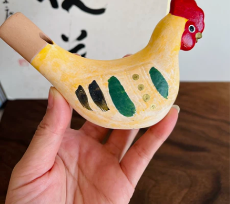 日本昭和 乡土玩具 陶制彩绘 公鸡哨子口哨...