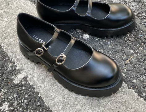 ?松糕厚底圆头玛丽珍鞋复古软妹黑色小皮鞋女...