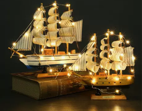 海盗船一帆风顺帆船小船模型木质小木船摆件渔...