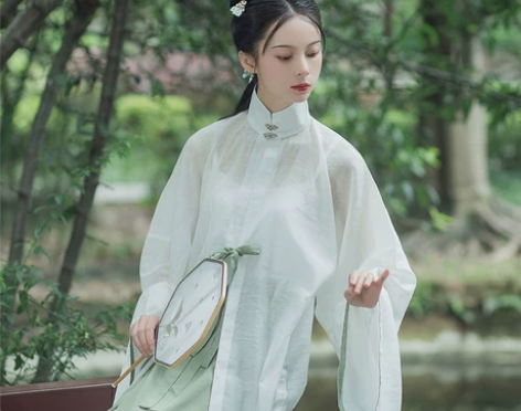 帝尧汉服立领对襟长衫   只出不换 绿拼色...