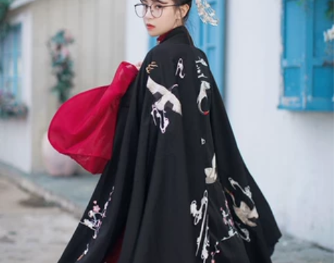 【槐序赋】汉服刺绣仙鹤和靖明制披风尾单现货...