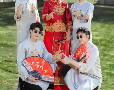 伴郎服中式兄弟装搞笑男大码结婚礼兄弟团衣服...