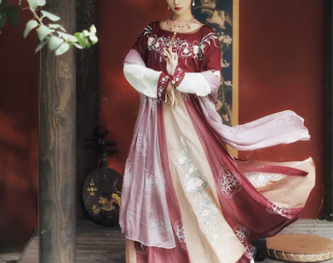 耀春花瑶归原创汉服女坦领三件套半臂齐腰襦裙...