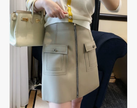 烟火家 绵羊皮A字裙高腰半身裙秋季女短裙 ...