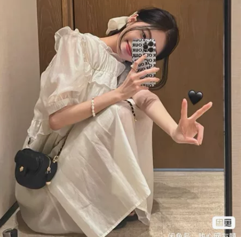 瘦竹竿自制 法式荷叶领花边连衣裙女夏季新款...