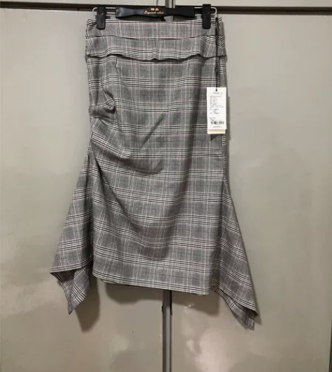 艾安琪女半身长裙格子鱼尾裙修身显瘦全新有吊...