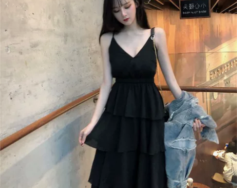 早春新款吊带V领多层蛋糕裙连衣裙 穿过一次...