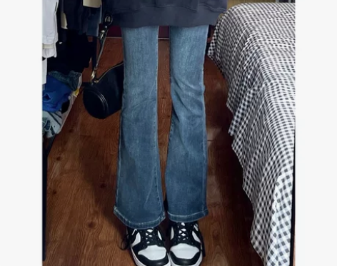 微喇叭牛仔裤女秋冬2021新款小个子高腰直...