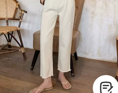米白色高腰宽松直筒牛仔裤女春秋2022年秋...