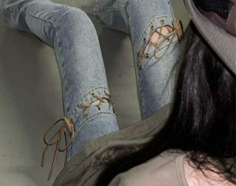 大码辣妹复古微喇开叉牛仔裤女2022秋装新...