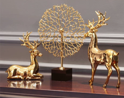 饰品装饰现代轻奢高档金属纯铜鹿摆件客厅电视...