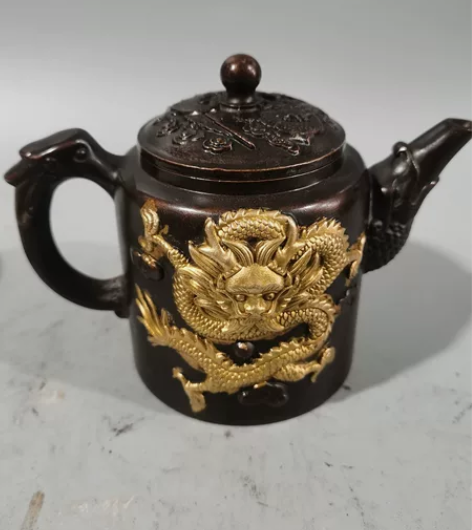 紫铜鎏金龙凤茶壶复古铜酒壶水壶手把壶家居茶...