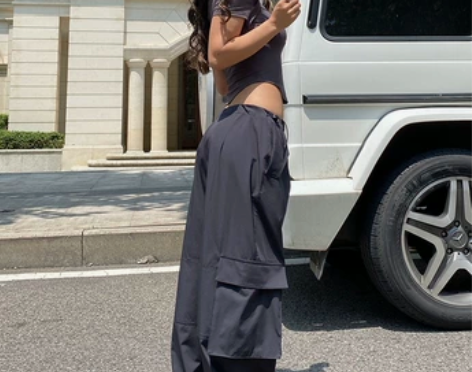 LEIYU抽绳直筒工装裤女夏宽松复古辣 妹...