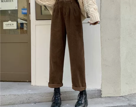ins风女装复古灯芯绒西装阔腿裤秋季202...