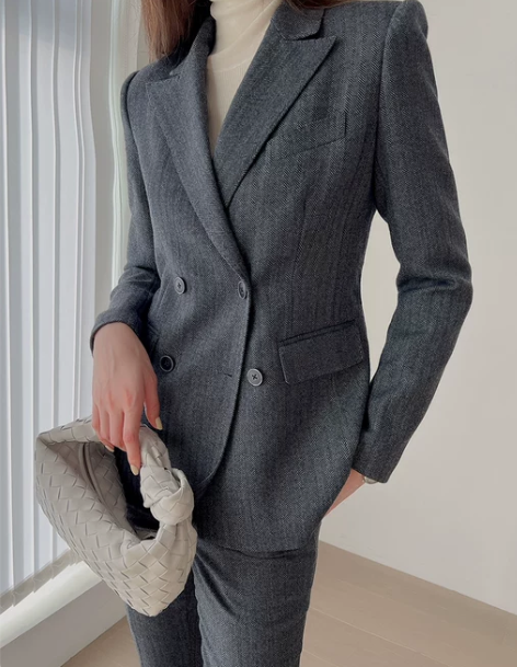 2022年冬季新款西装套装设计感小个子羊毛...