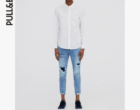 PullAndBear 男士基本款长袖衬衫...