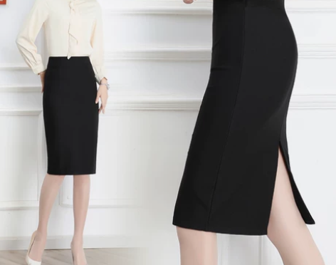 中长款包臀裙春秋半身裙高腰开叉弹力一步裙过...